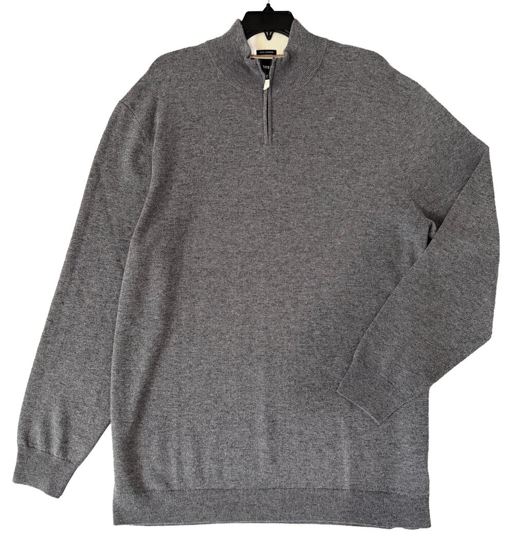 Boss H-Hemario Quarter Zip Sweater Men's 3XT Big & Tall Wool Cashmere Gray NWT